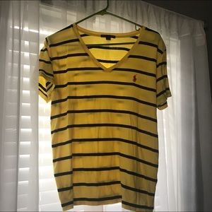 yellow & navy blue striped ralph lauren shirt